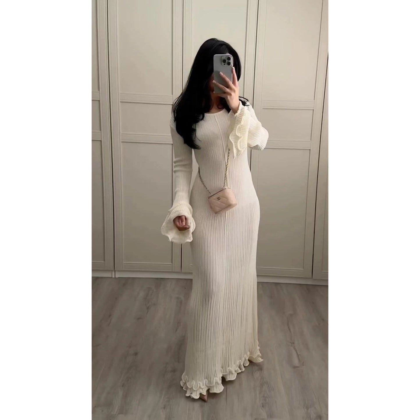 Elegantes Langarm Maxikleid