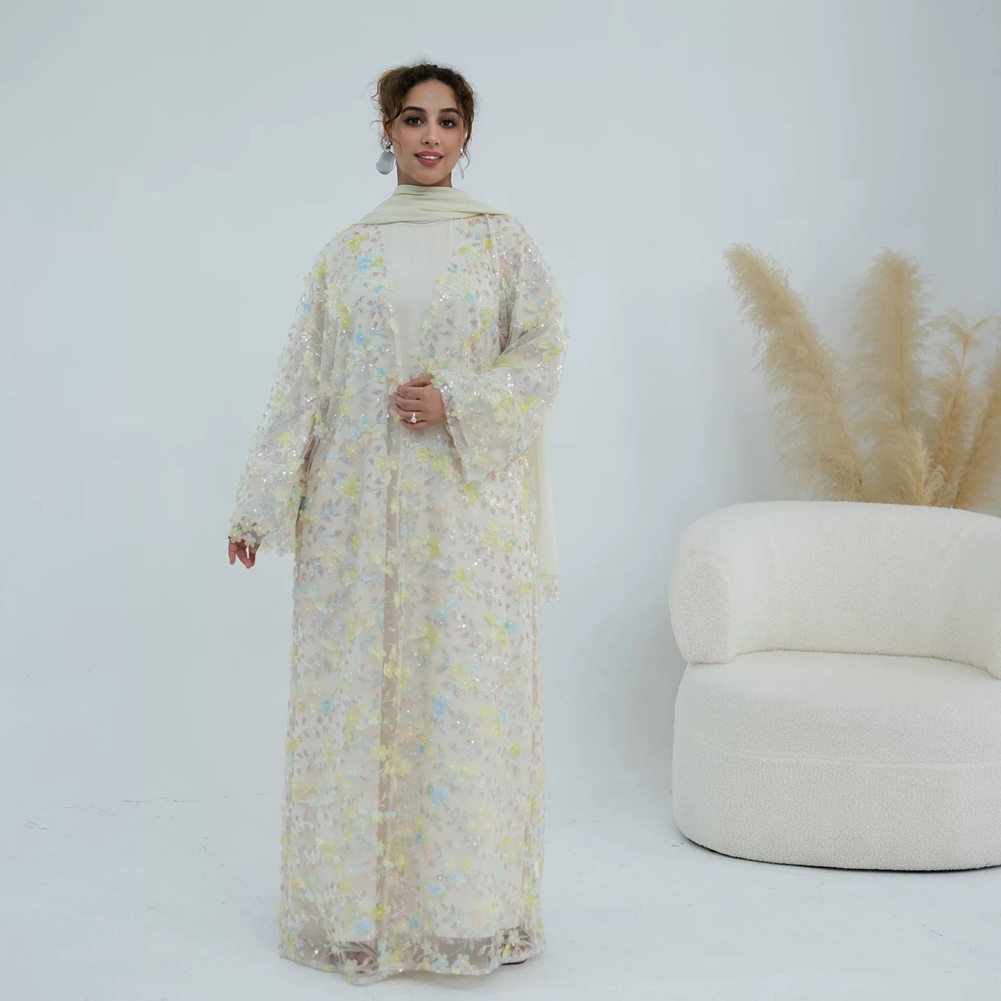 Abaya mit Kimono im Blumenmuster
