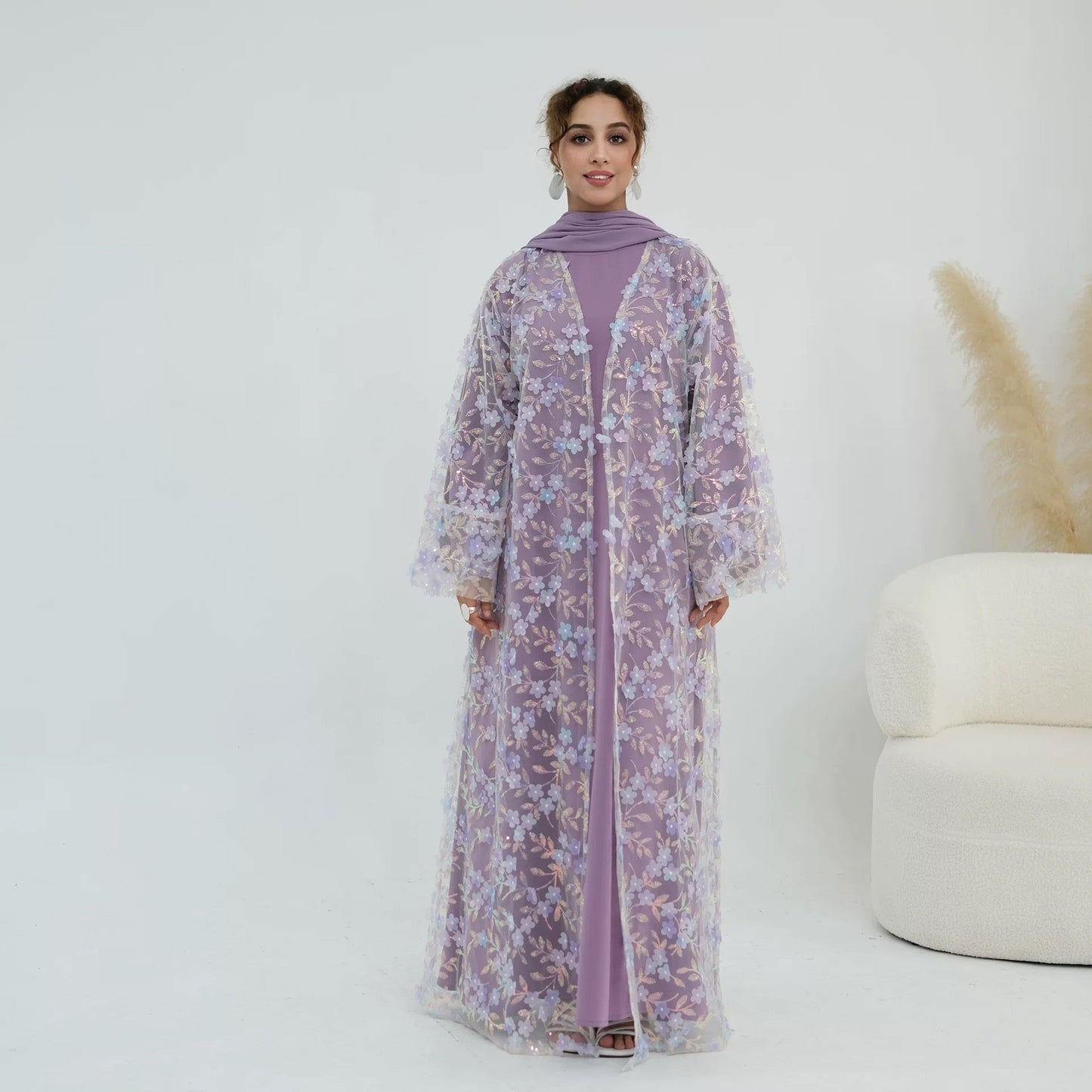 Abaya mit Kimono im Blumenmuster